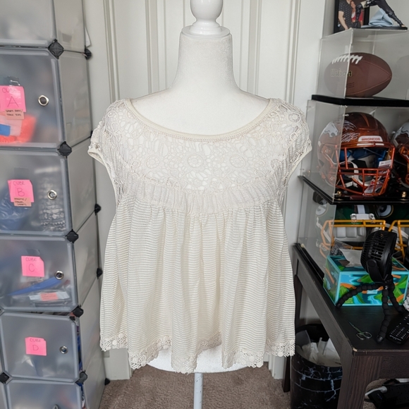 Free People Ivory White Heart Throb Floral Babydoll Lace Top Size XS - Picture 4 of 9